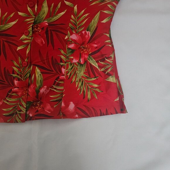 Silkland 100% Pure Silk Red Floral Print Button Front 3/4 Sleeve Blouse Size 10 - Picture 6 of 12